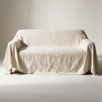 Cove Woven Boho Sofa Cover — Fringed — Almond Milk