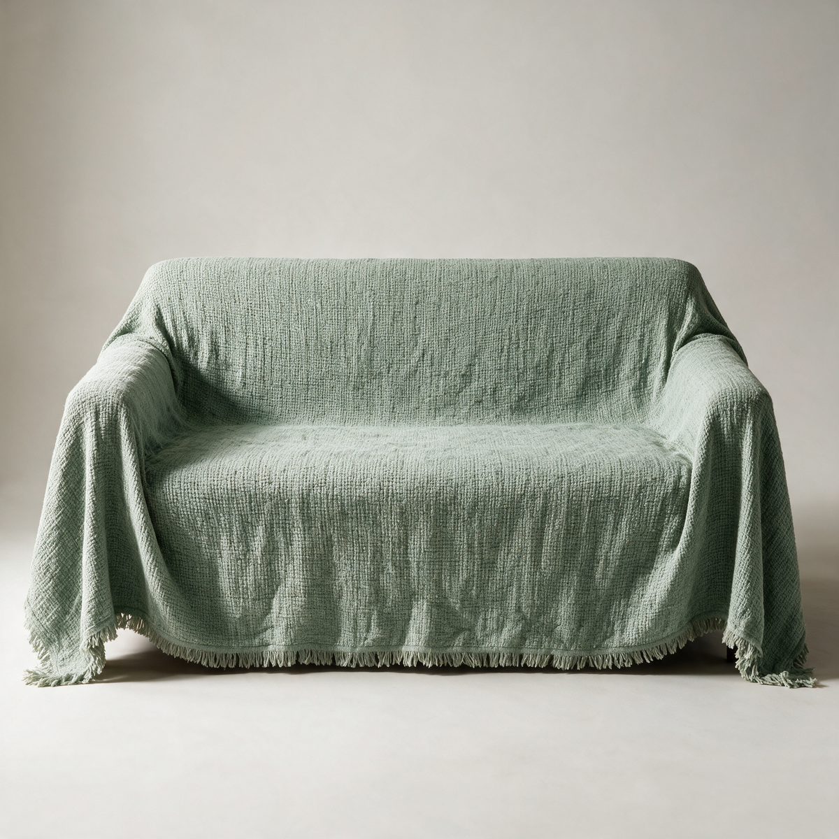 Cove Woven Boho Sofa Cover — Fringed — Subtle Green