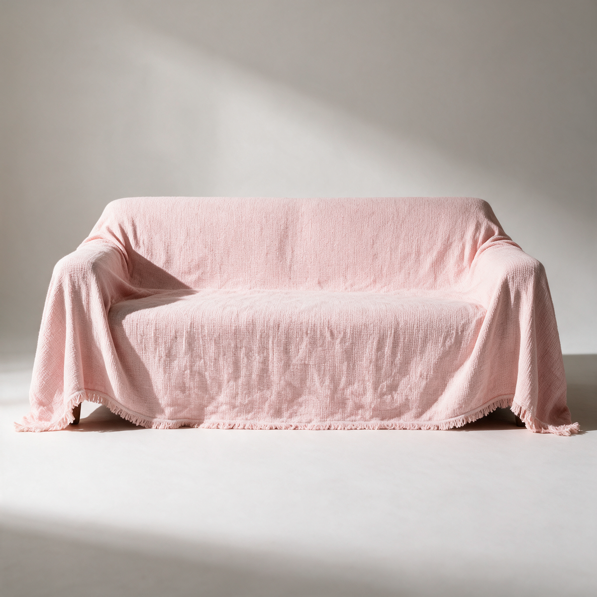 Cove Woven Boho Sofa Cover — Fringed — Baby Soft Pink