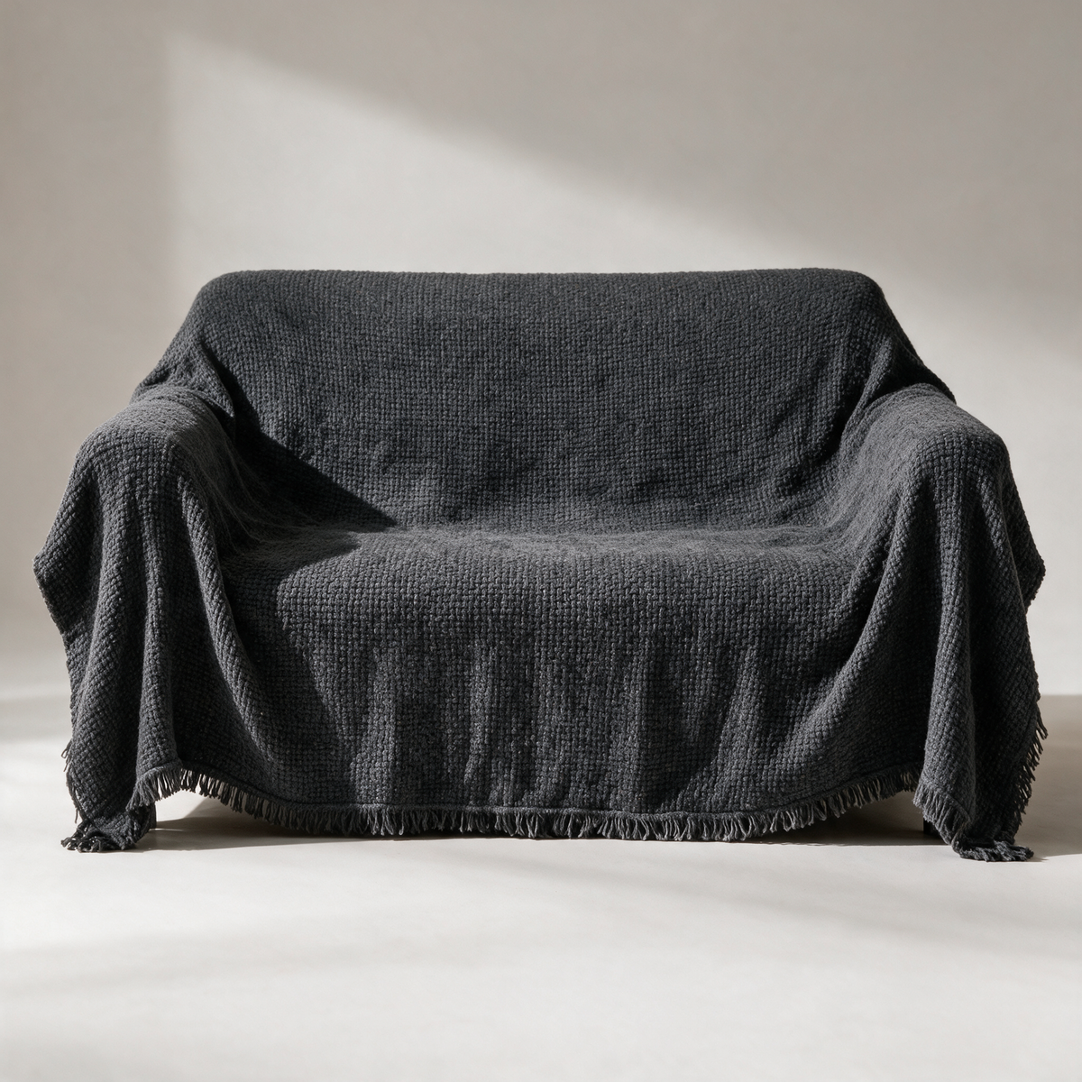 Cove Woven Boho Sofa Cover — Fringed — Dark Grey