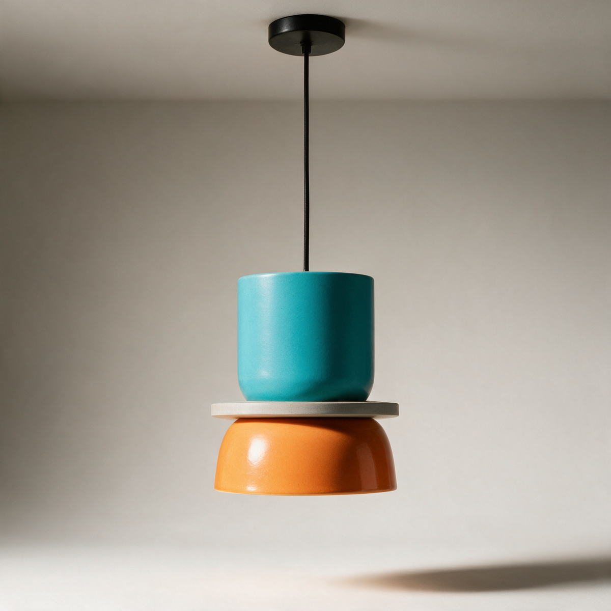 Pippin Two-Tone Pendant Light — Colour Blocked — Large - Cyan & Orange