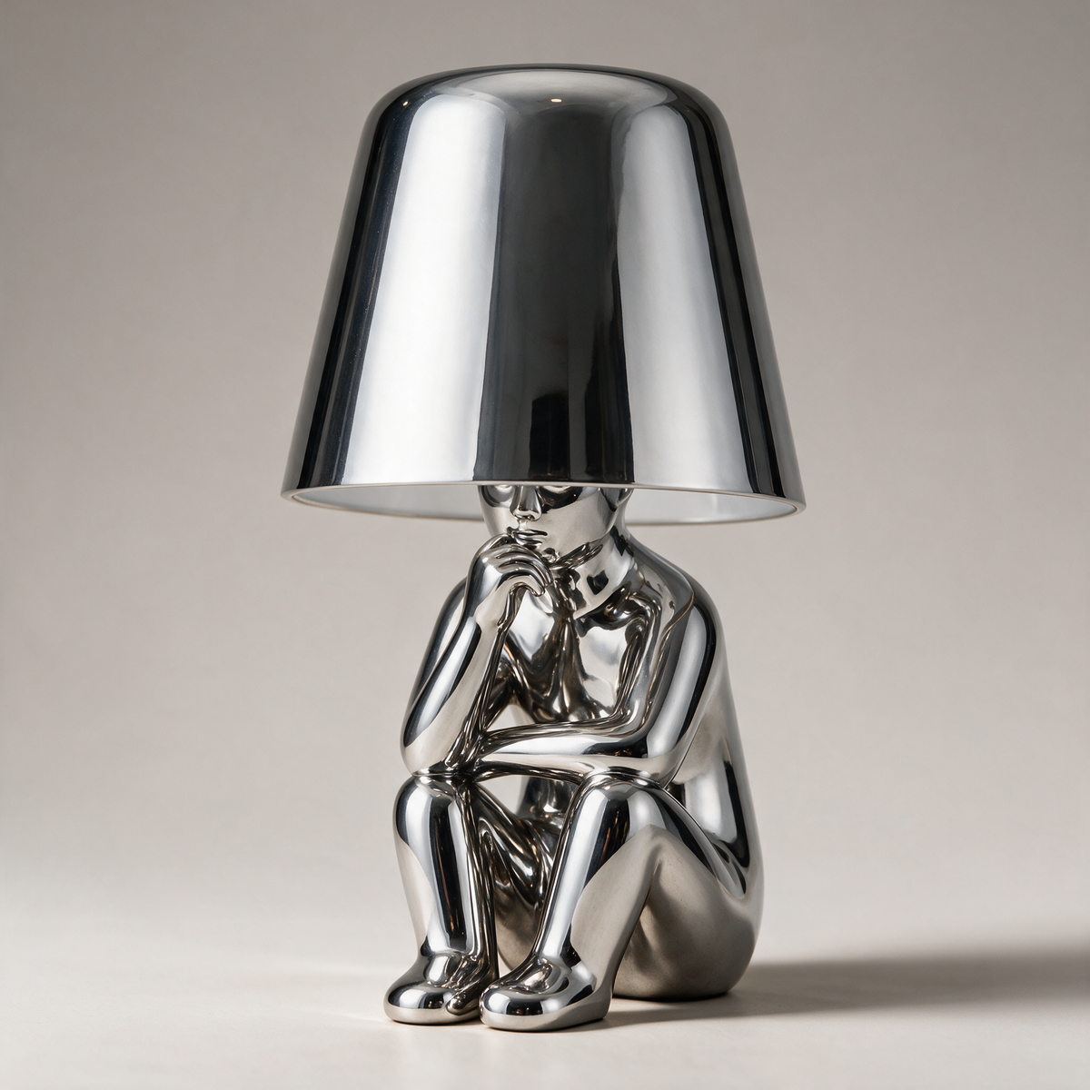 Metallic Character Figurine Lamp — Ten Poses — Thinking in Silver