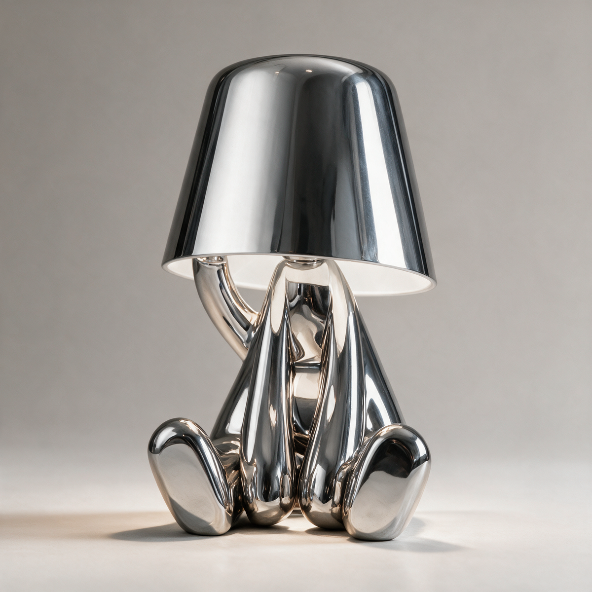 Metallic Character Figurine Lamp — Ten Poses — Reaching Silver