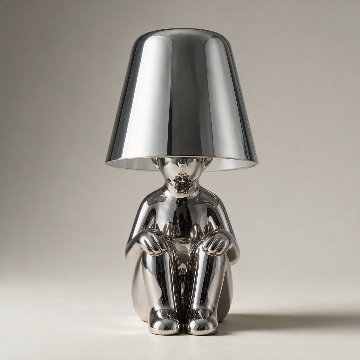 Metallic Character Figurine Lamp — Ten Poses — Seated Silver