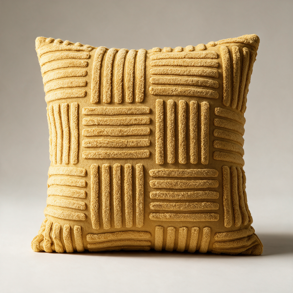 Marle Quad-Ribbed Tufted Cushion Cover — Yellow