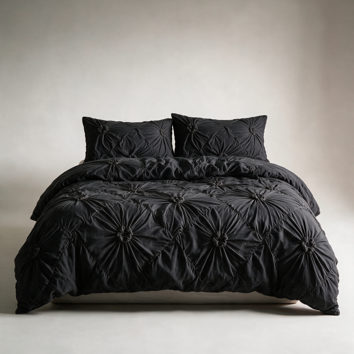 Willow Pinch-Pleat Quilt Cover Set — Black
