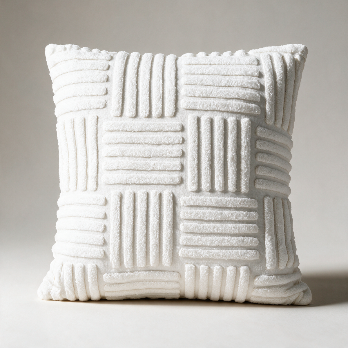 Marle Quad-Ribbed Tufted Cushion Cover — White