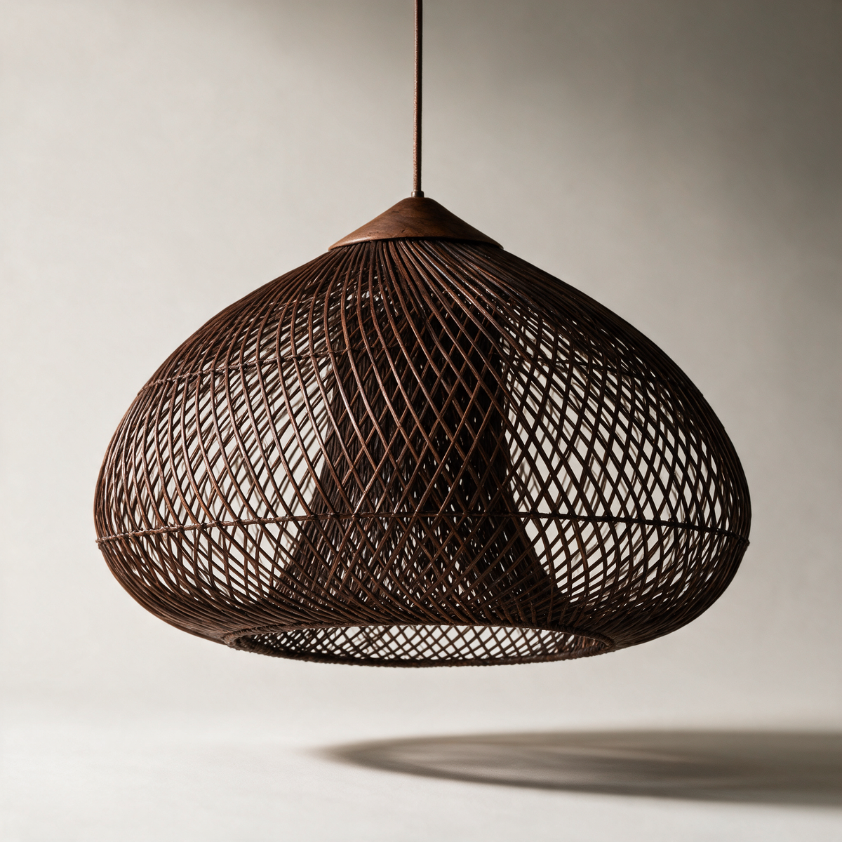 Wold Double-Layer Rattan Lattice Pendant Light — Dark Walnut