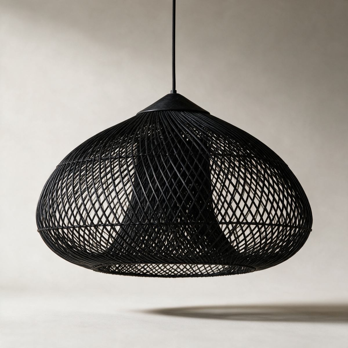 Wold Double-Layer Rattan Lattice Pendant Light — Black