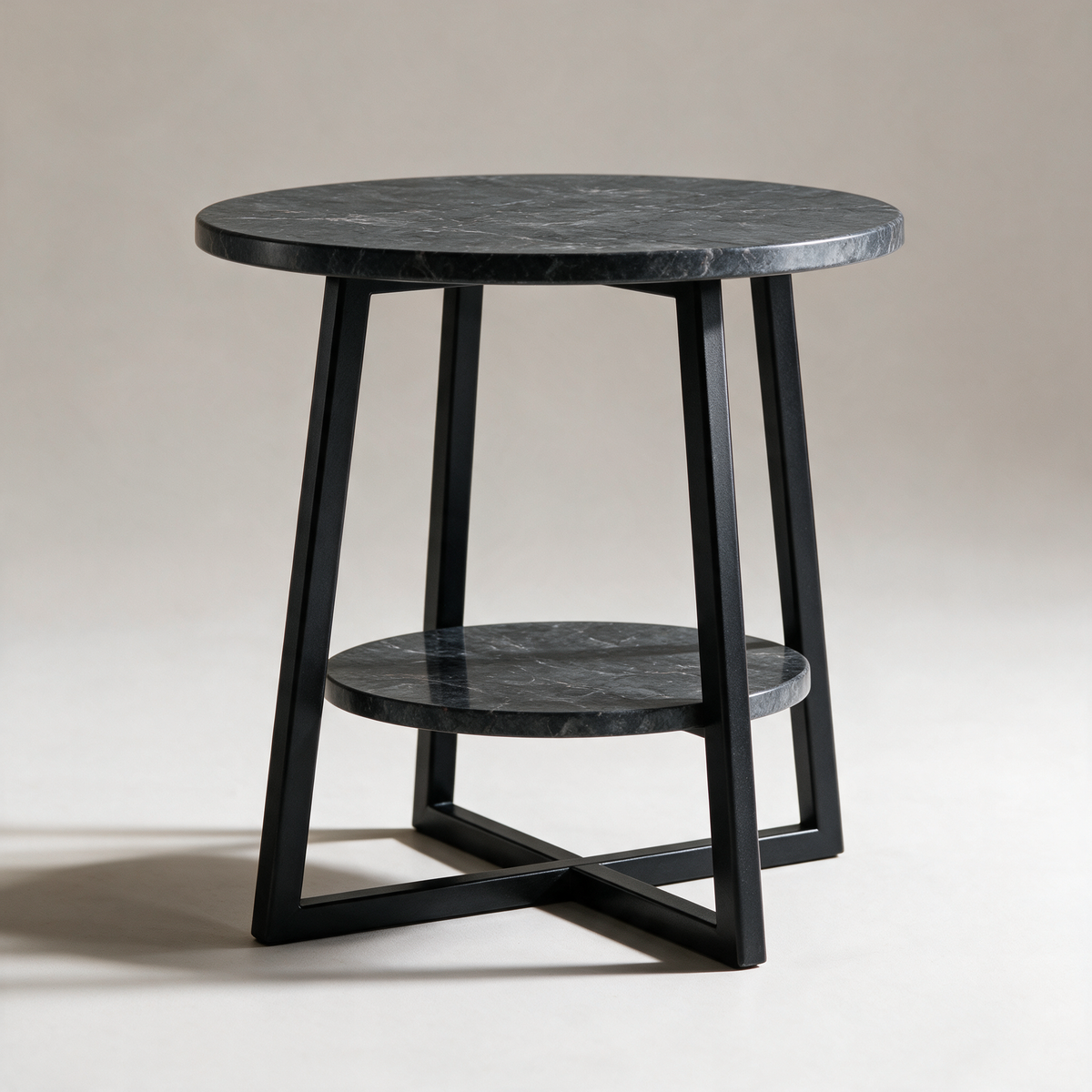 Nairn Round Marble-Top Side Table with Lower Shelf — Dark Grey