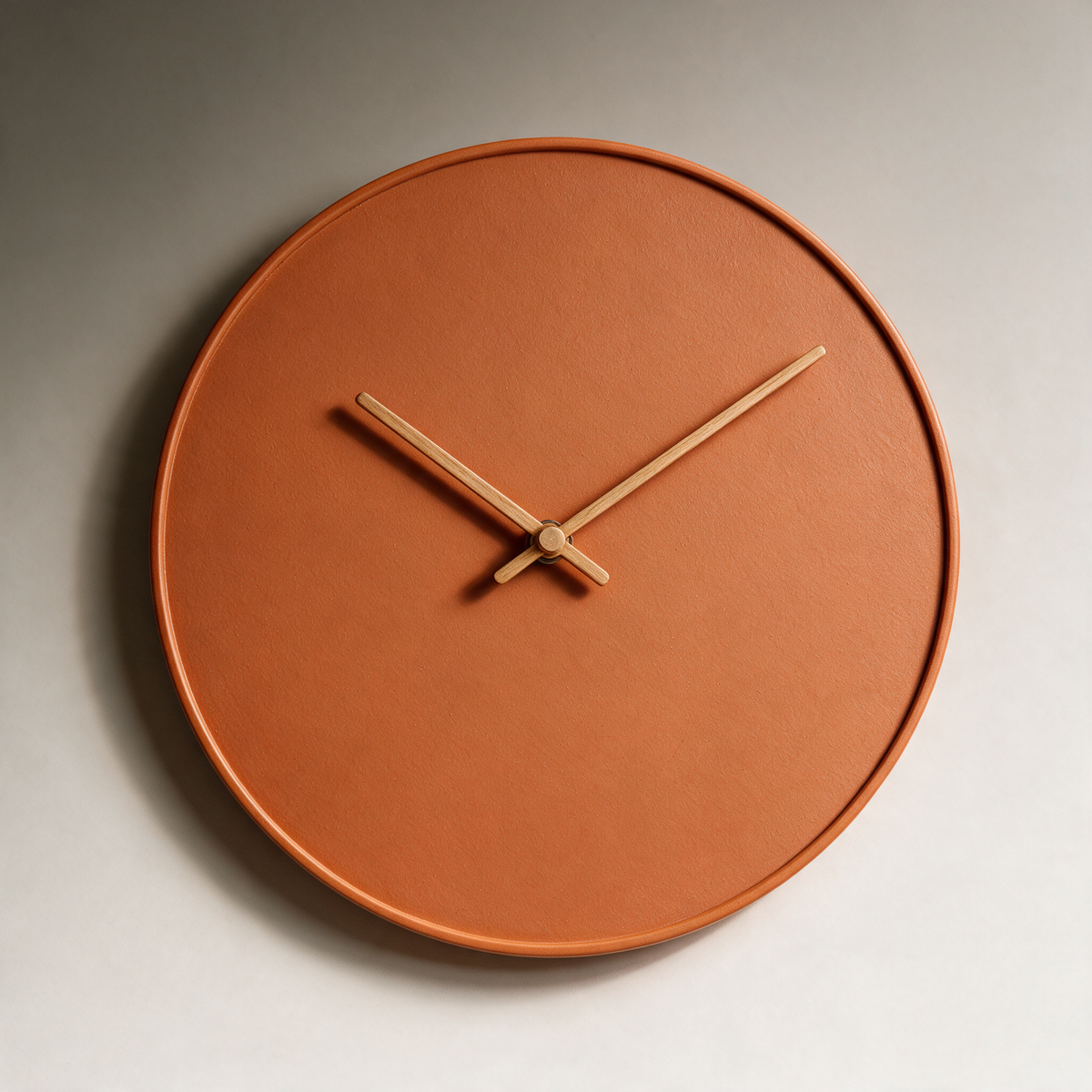 Glen Silent Wall Clock with Wooden Hands and Painted Face — Orange