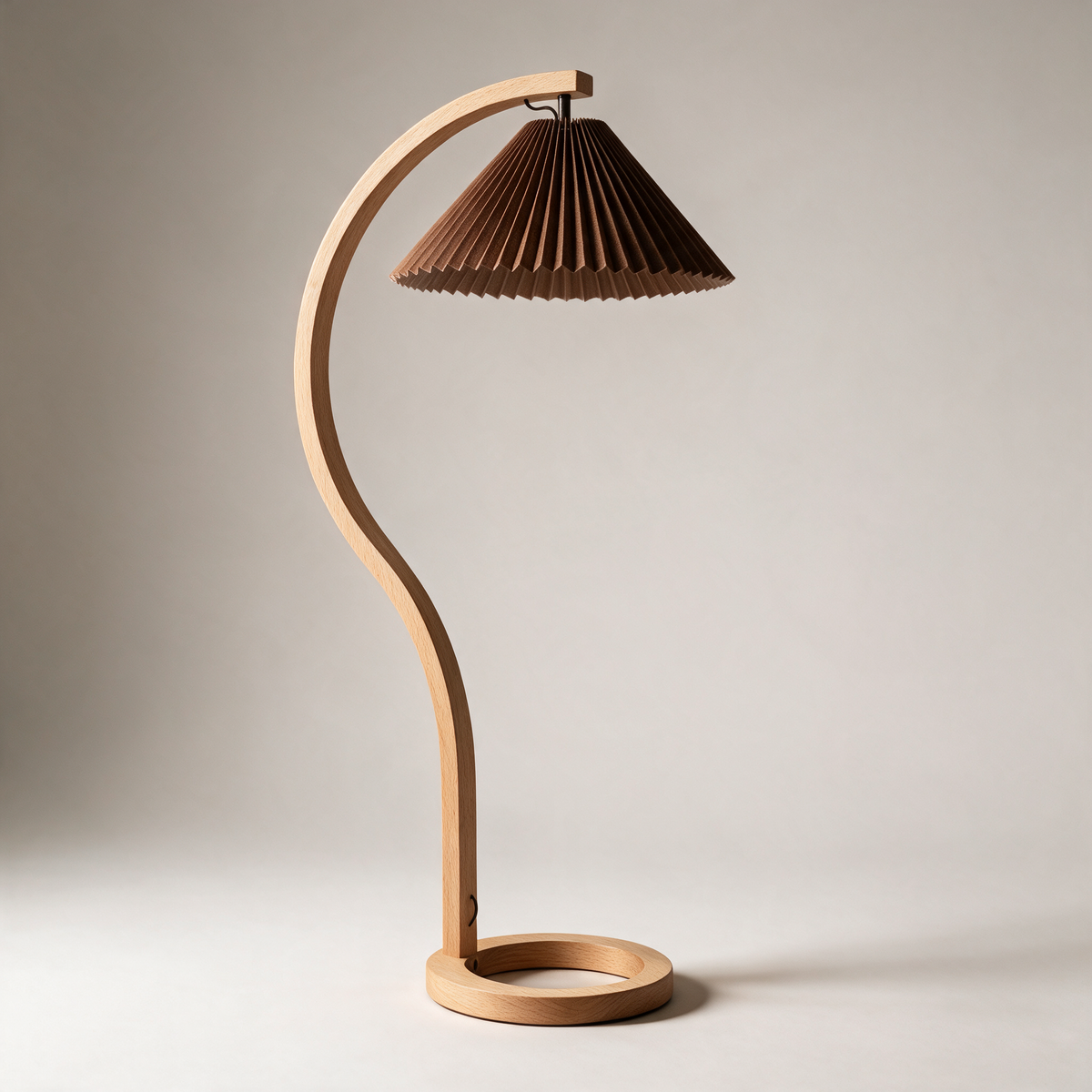 Dell Curved Beech Floor Lamp with Pleated Shade — Beech and Coffee