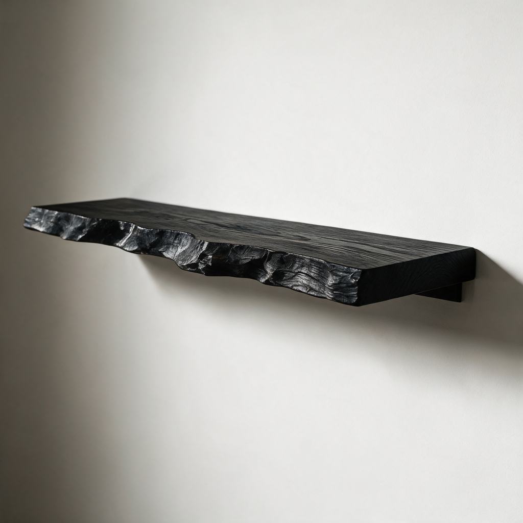 Sable Blackened Live-Edge Wall Shelf — Black
