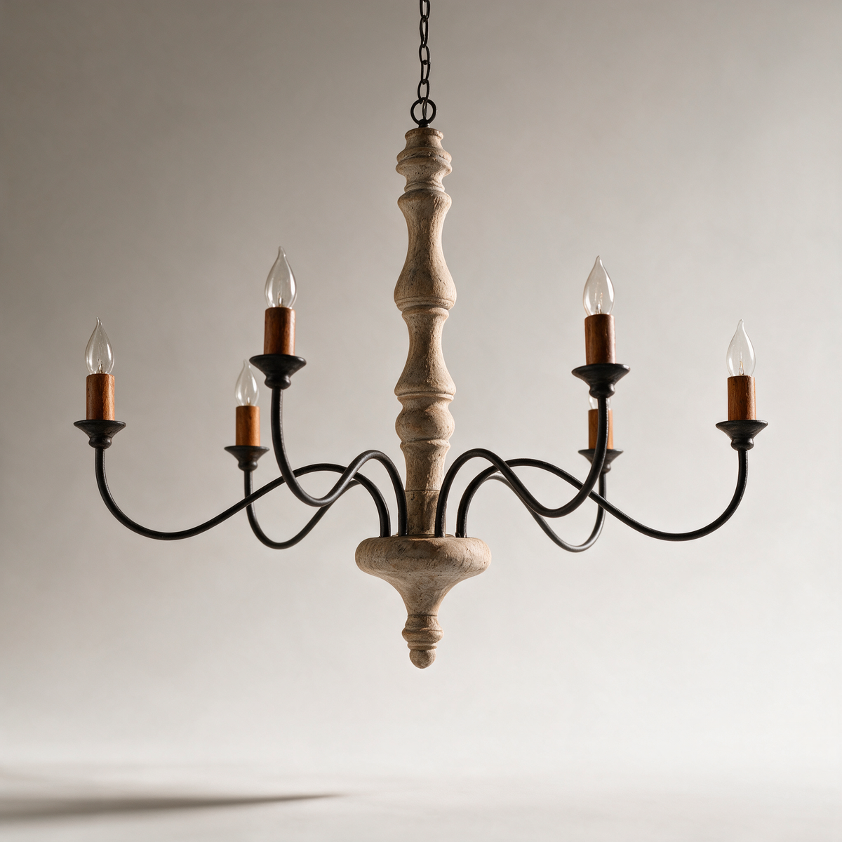 Fallow Wood and Iron Candle Chandelier — Standard, Brown Candle Base