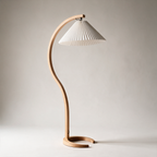 Dell Curved Beech Floor Lamp with Pleated Shade — Beech and White