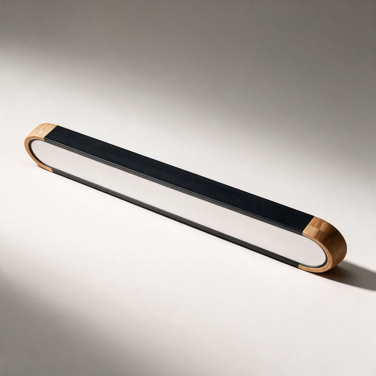 Tamar Black Oval Ceiling Light with Timber Ends — 95cm — Black