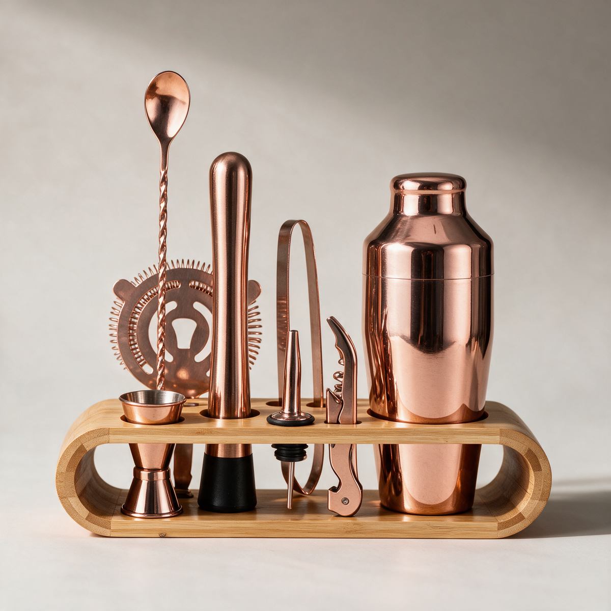 Quarry Cocktail Set with Bamboo Stand — 10 Piece — Rose
