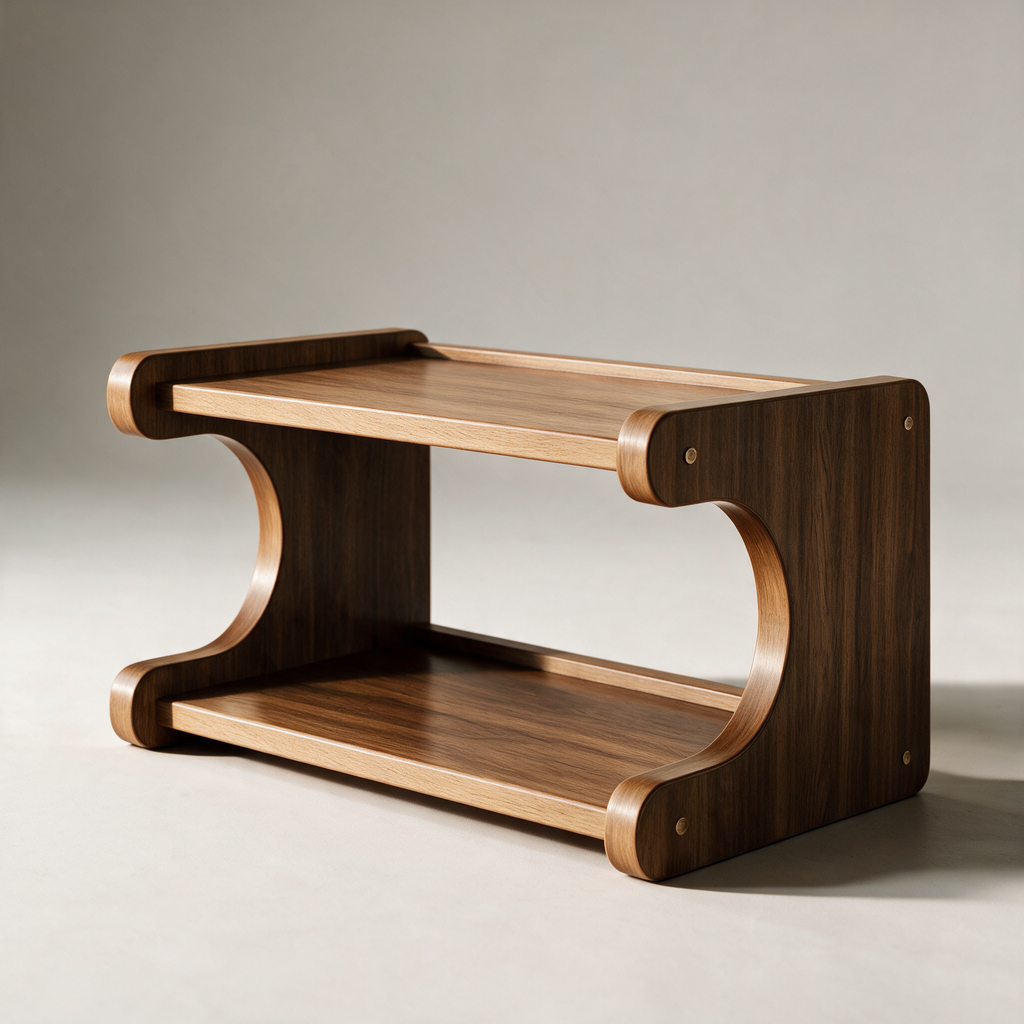 Bryn Curved Bentwood Shoe Bench with Open Shelf — Brown