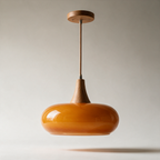 Rowan Glass and Wood Pendant — Single, Pair or Trio — Orange & Wood