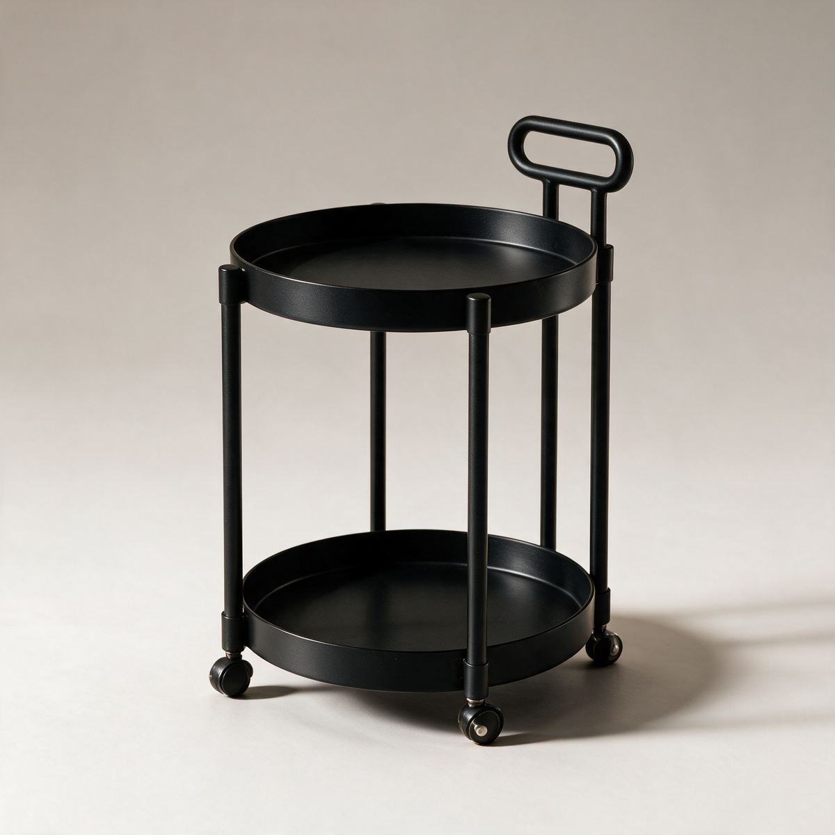Sayer Two-Tier Rolling Side Table with Handle — Black