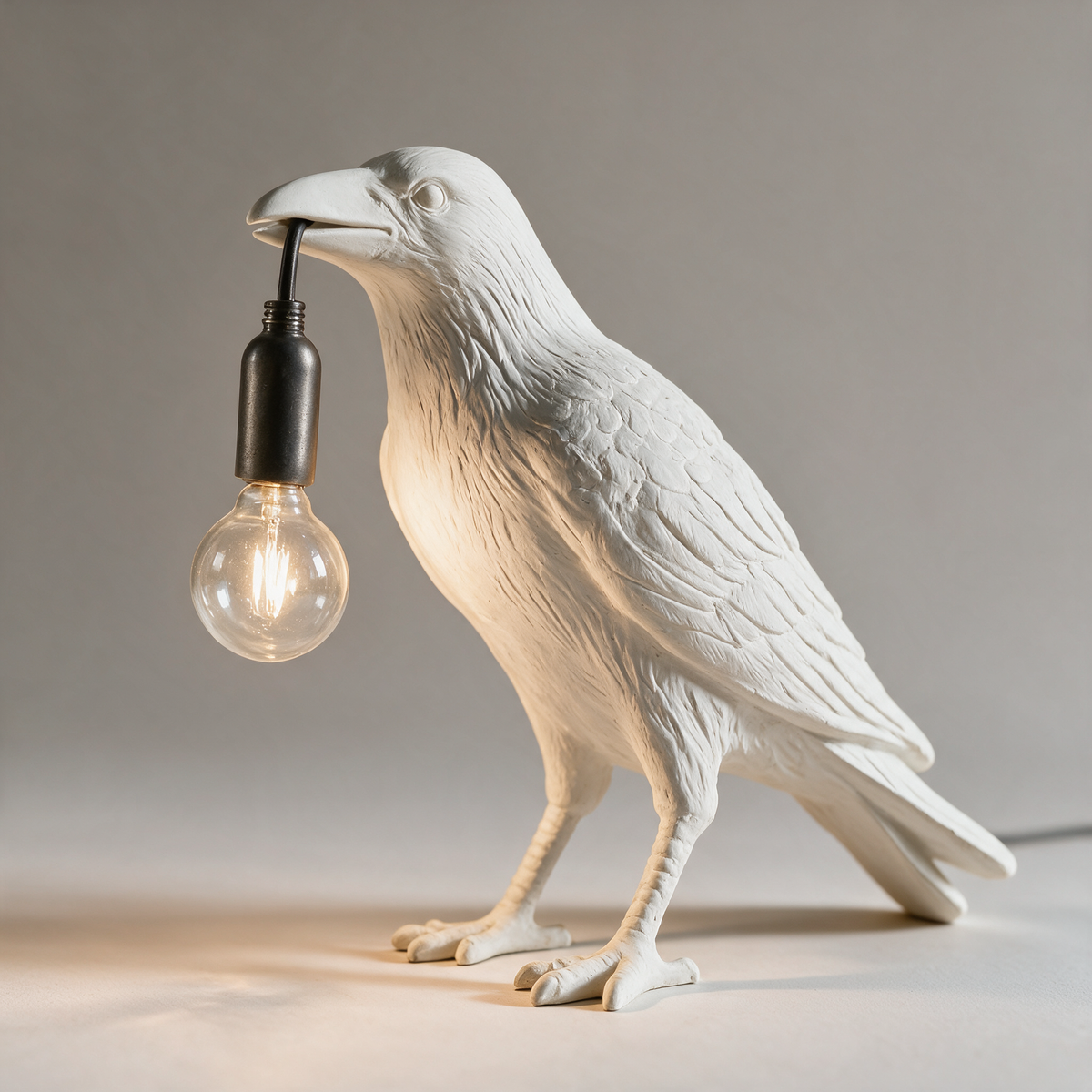 Holt Crow Sculpture Table Lamp with Edison Bulb — White