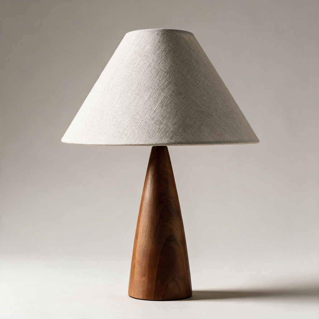 Garth Linen Cone Table Lamp with Walnut Base — Linen