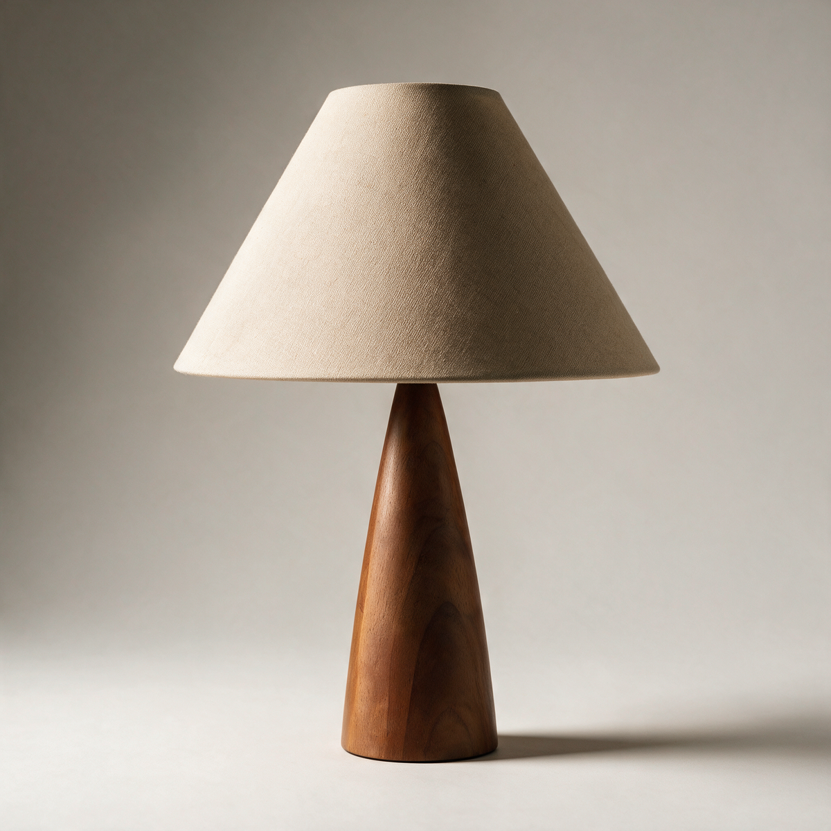 Garth Linen Cone Table Lamp with Walnut Base — Beige