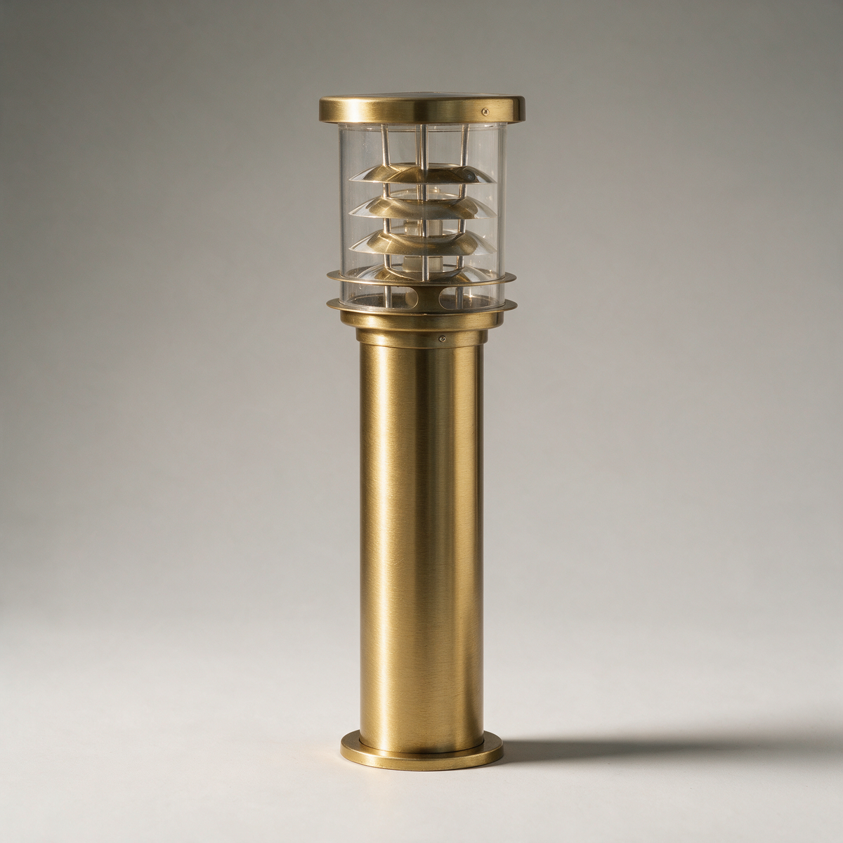 Penn Tiered Louvred Bollard Light, Solar or Hardwired — Brushed Brass