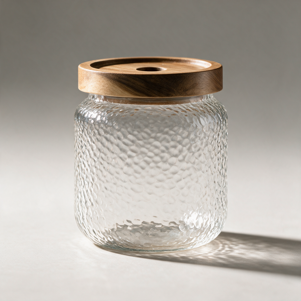 Orchard Hammered Glass Jar — Timber Lid — Transparent