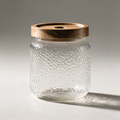 Orchard Hammered Glass Jar — Timber Lid — Transparent