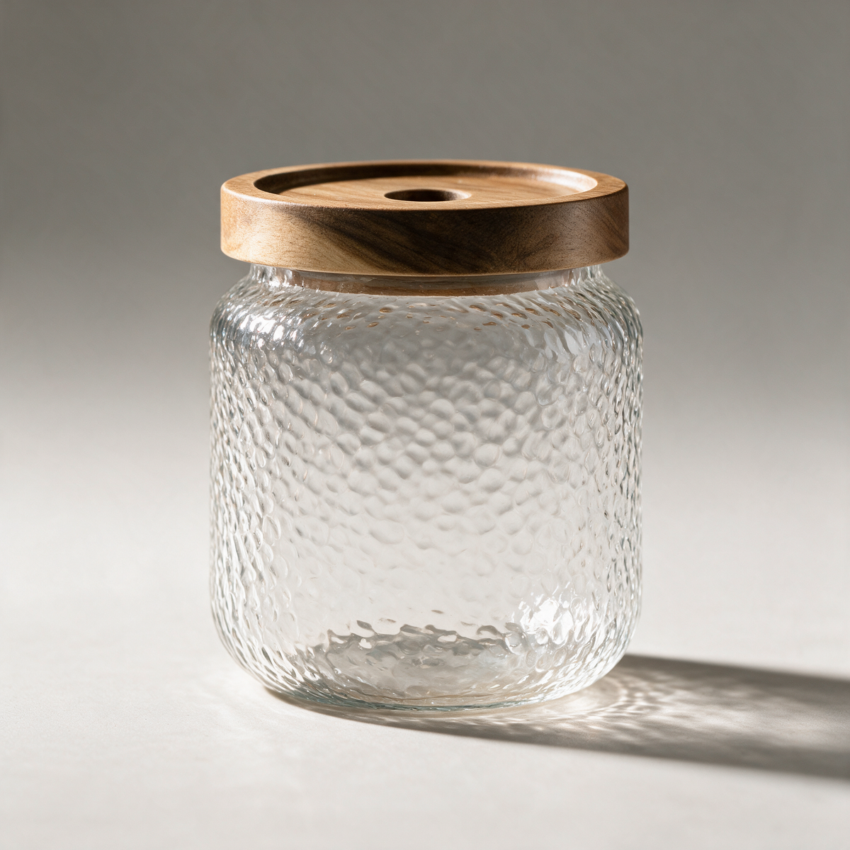 Orchard Hammered Glass Jar — Timber Lid — Transparent