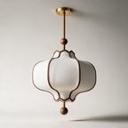 Gable Lantern Fabric Ceiling Light with Downrod — Gold and White