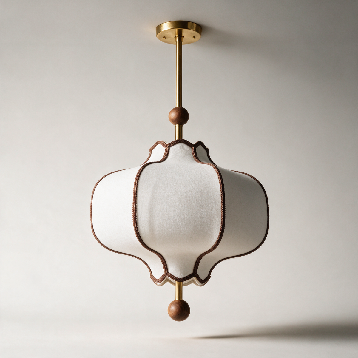 Gable Lantern Fabric Ceiling Light with Downrod — Gold and White