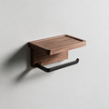 Verge Walnut Toilet Roll Holder with Shelf — Walnut and Black
