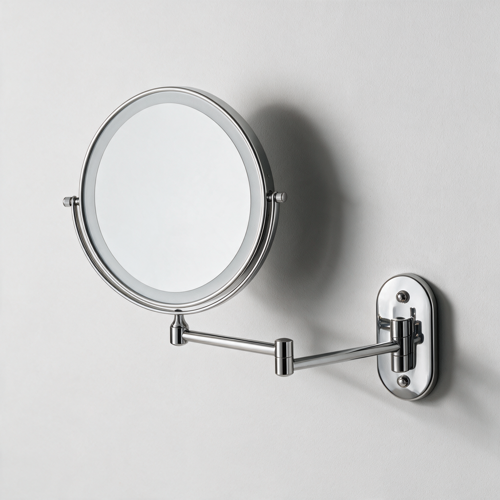 Solace Wall-Mounted Swing-Arm Vanity Mirror — Silver