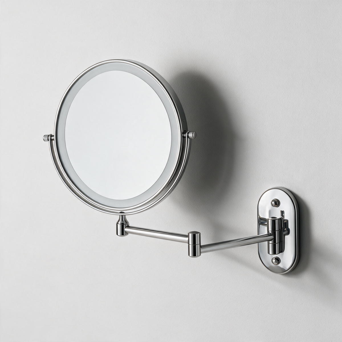 Solace Wall-Mounted Swing-Arm Vanity Mirror — Silver
