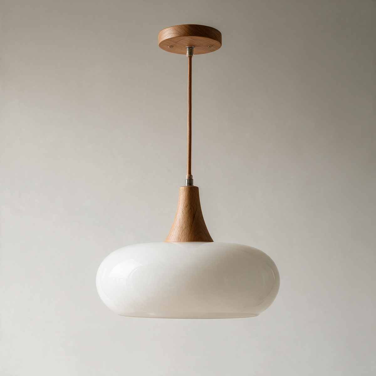 Rowan Glass and Wood Pendant — Single, Pair or Trio — White & Wood