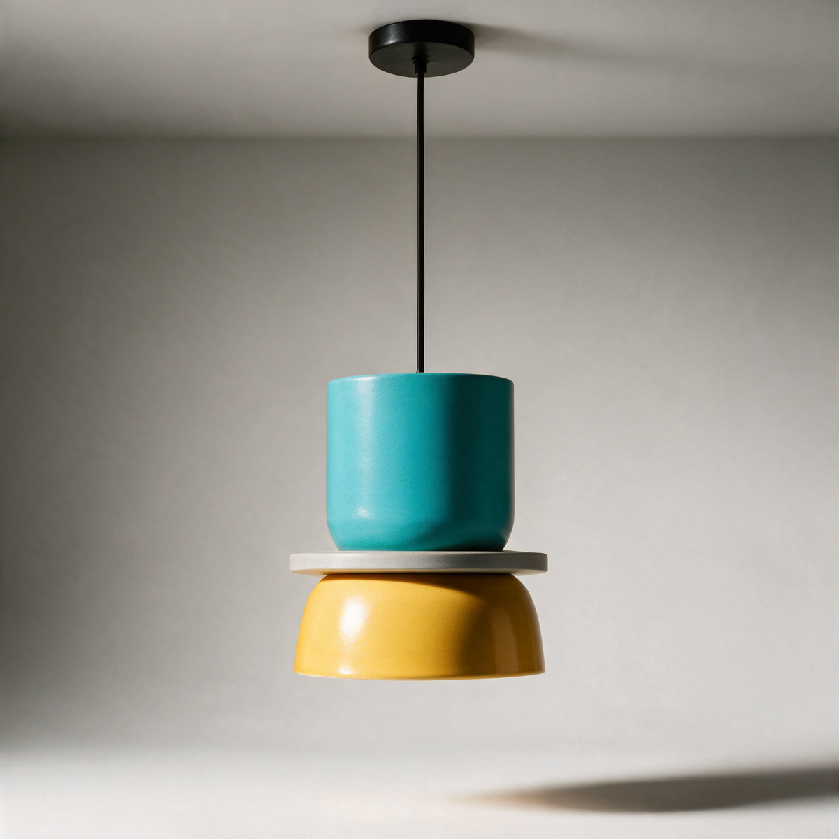 Pippin Two-Tone Pendant Light — Colour Blocked — Large - Cyan & Yellow