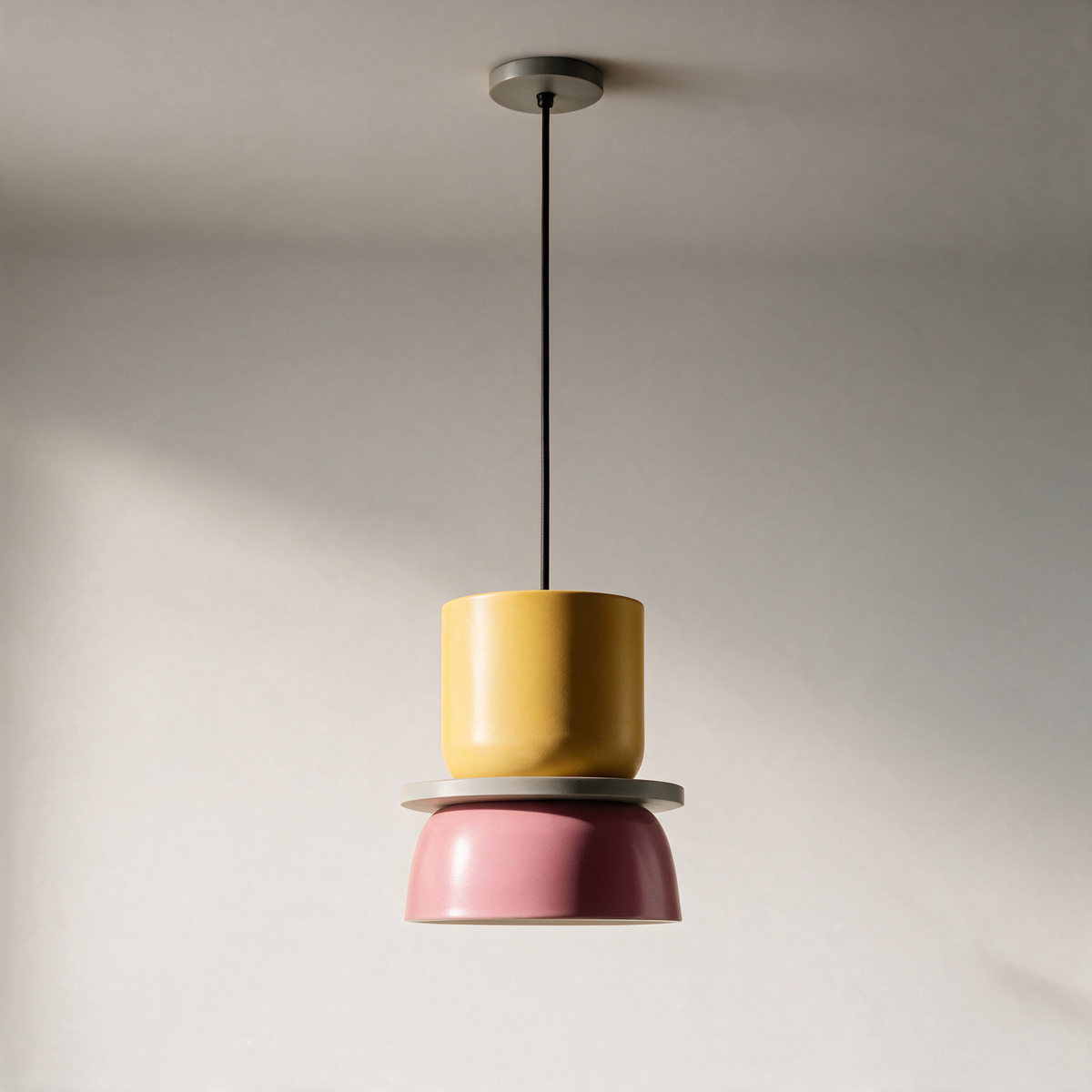 Pippin Two-Tone Pendant Light — Colour Blocked — Small - Yellow & Pink