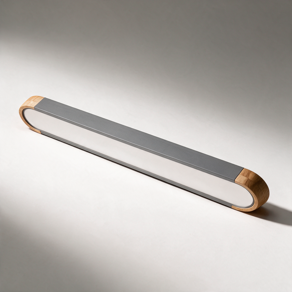 Tamar Black Oval Ceiling Light with Timber Ends — 95cm — Grey